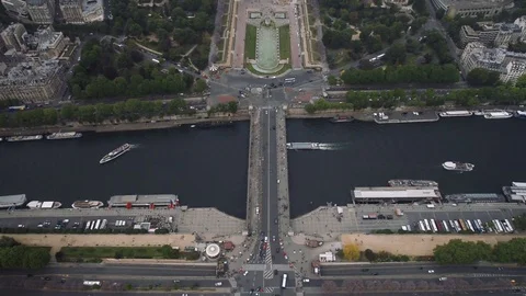 View of cityscape of Paris, Ile de France, France from Seine river to stadium Stock Footage 75839747