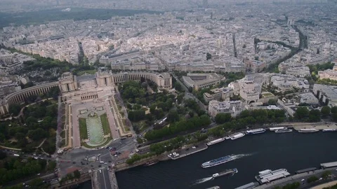 View of cityscape of Paris, Ile de France, France from Seine river to stadium Stock Footage 76444744
