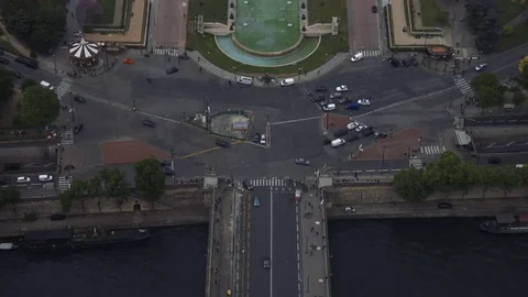 View of cityscape of Paris, Ile de France, France from Seine river to stadium Stock Footage 76444908