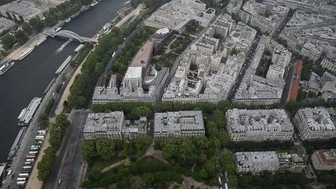 View of cityscape of Paris, Ile de France, France from Seine river to stadium Stock Footage 76445195