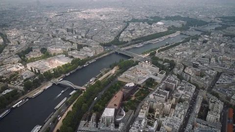 View of cityscape of Paris, Ile de France, France from Seine river to stadium Stock Footage 76445440