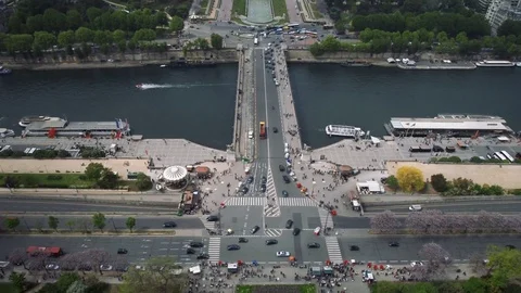 View of cityscape of Paris, Ile de France, France from Seine river to stadium Stock Footage 76447260
