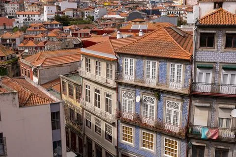 View of cityscape with rooftops and typical houses in city of Porto, Portugal Stock Photos