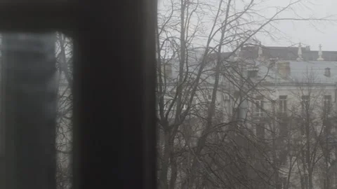 View of the cityscape through the window frame Stock Footage 95808893