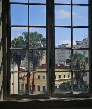 View of the cityscape through the window Stock Photos