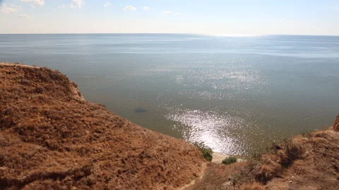 View of clay mountains, rocks and hills near the Dnieper estuary. Stanislav Stock Footage 156712280