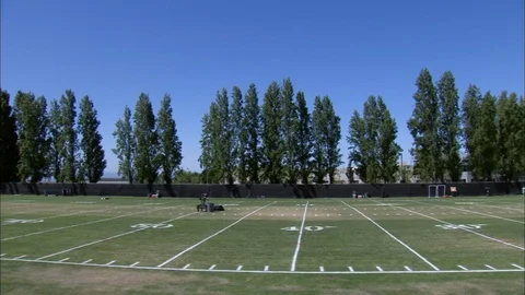 View of clean and maintained NFL football ground Stock Footage 113276458