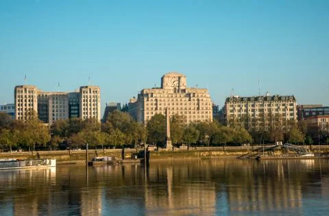 A view to Cleopatra's Needle and Shell-mex House at Victoria Embankment, Lond Stock Photos