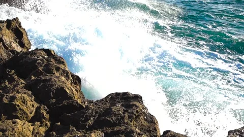 View From The Cliff Edge Force Of Atlantic Waves Crashing On Rocky Walls At Stock Footage 327545212