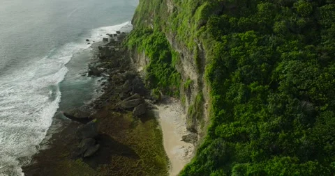 View from cliff of ocean in natural landscape. Nyang Nyang beach, Bali Видео 273018114