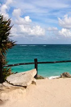 View from a Cliff over the Ocean at Tulum Stock Photos