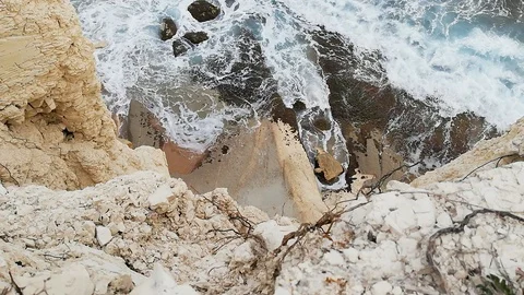 View from the cliff to the rising sea Stock Footage 123624968