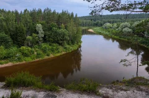 View from cliff on river and forest.  Stock Photos