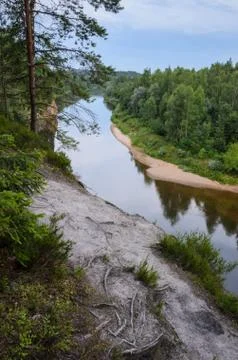 View from cliff on river and forest.  Stock Photos