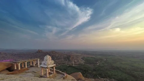 View from the cliff to the ruins of the ancient city at sunset Stock Footage 155231981