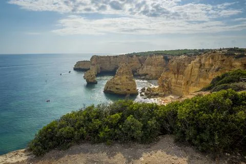 View on cliffs on the Algarve beach in Ponta da Piedade in Portugal. Stock Photos