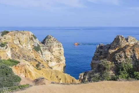 View of the cliffs and the Atlantic ocean at Ponta da Piedade in Lagos, Portugal Stock Photos
