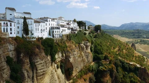 View of cliffs and buildings in Ronda, Andalusia, Spain. Stock Footage 66531612