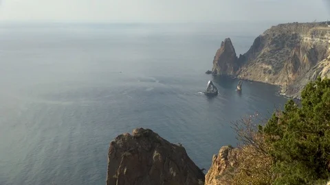 View of cliffs and sea about of Cape Fiolent on Heraclean peninsula Video stock 105778161
