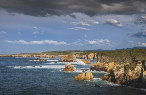View of cliffs on the Asturian coast. Stock Photos