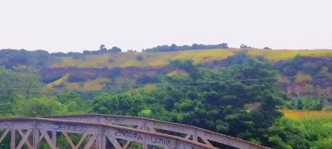 View of the cliffs on the edge of the bridge in Egon Village Stock Footage 239964369