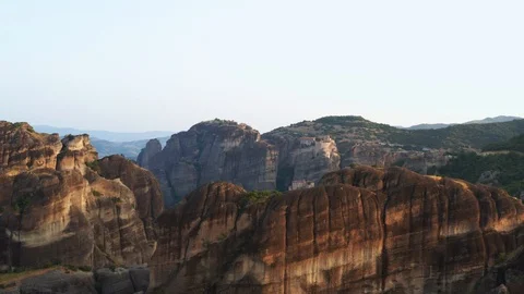 View of the cliffs of Meteora and monasteries of Meteora. Orthodox monasteries Stock Footage 111335036