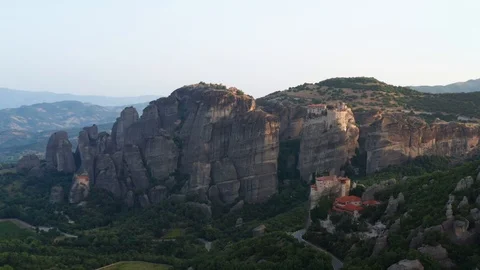 View of the cliffs of Meteora and monasteries of Meteora. Orthodox monasteries Stock Footage 111335087
