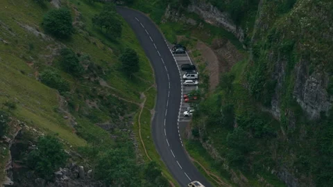 View from Cliffs Over Cheddar Gorge Road with Cars and Parking Area Stock-Footage 337719059