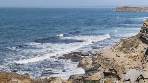 View from the cliffs of Peniche on a sunny summer day. Portugal Stock Footage 242761238