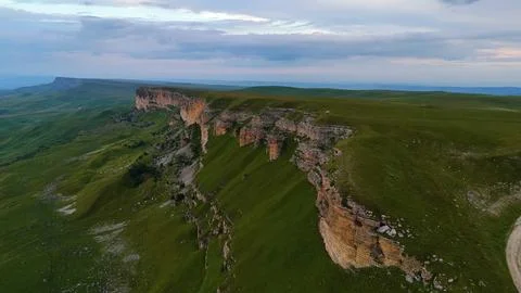 View of the cliffs at sunset, drone view Stock Photos