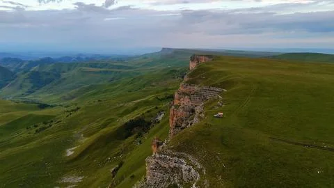 View of the cliffs at sunset, drone view Stock Photos