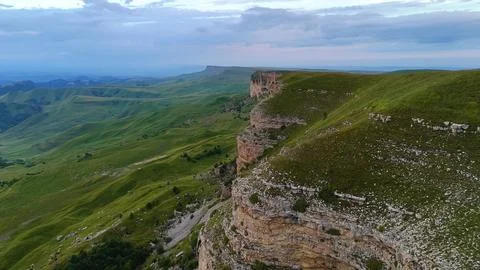 View of the cliffs at sunset, drone view Stock Photos