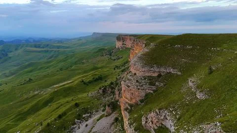 View of the cliffs at sunset, drone view Stock Photos
