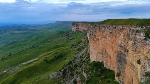 View of the cliffs at sunset, drone view Stock Photos
