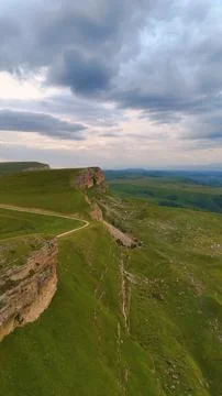 View of the cliffs at sunset, drone view Stock Photos