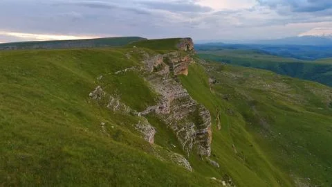 View of the cliffs at sunset, drone view Stock Photos