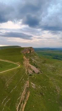 View of the cliffs at sunset, drone view Stock Photos
