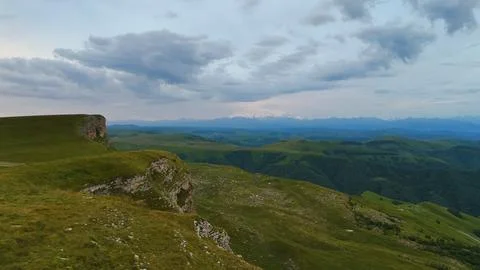 View of the cliffs at sunset, drone view Stock Photos