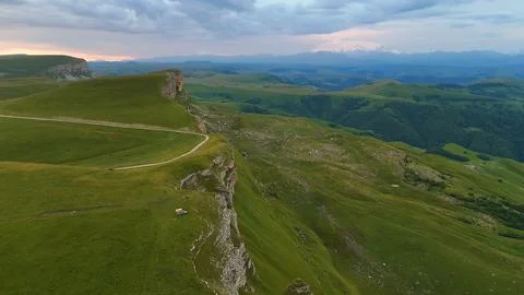 View of the cliffs at sunset, drone view Stock Photos