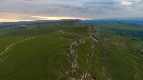 View of the cliffs at sunset, drone view Stock Photos