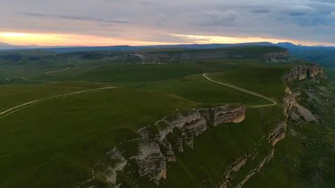 View of the cliffs at sunset, drone view Stock Photos