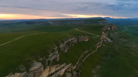 View of the cliffs at sunset, drone view Stock Photos