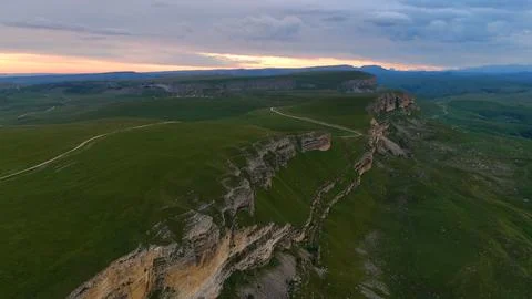 View of the cliffs at sunset, drone view Stock Photos