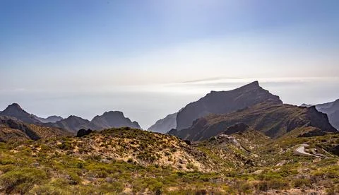View of the cliffs on the way to the Masca gorge in Tenerife Stock Photos
