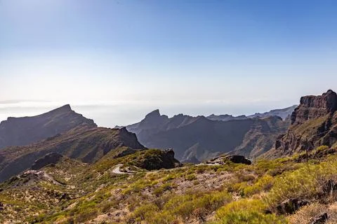 View of the cliffs on the way to the Masca gorge in Tenerife Stock Photos