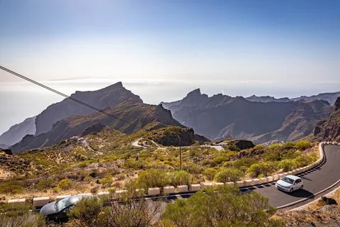 View of the cliffs on the way to the Masca gorge in Tenerife Stock Photos