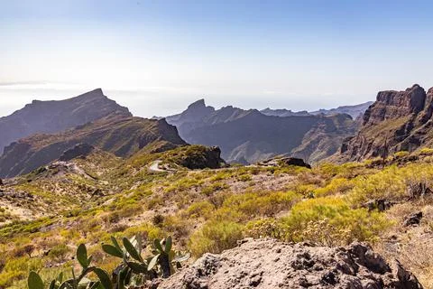 View of the cliffs on the way to the Masca gorge in Tenerife Stock Photos