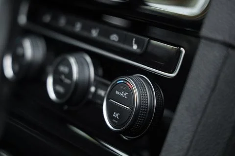 View of climate control panel in modern car, closeup Stock Photos