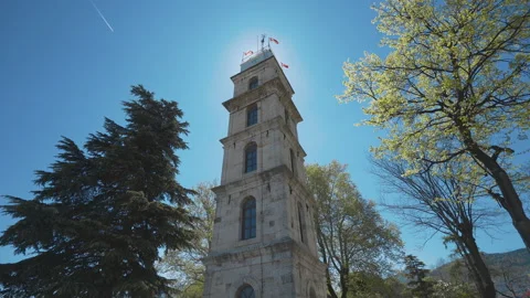 View of Clock Tower and Bursa City Landscape in Turkey Stock Footage 144448849