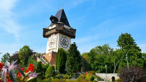 View on the Clock tower in Graz in Austria Stock Footage 115596925